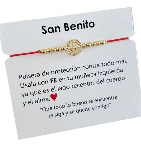 Pulsera Medalla San Benito Hilo Rojo Chapa De Oro Pulseras