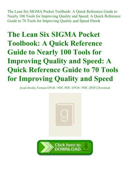 Read The Lean Six Sigma Pocket Toolbook A Quick Reference Guide To Nearly 100 Tools For