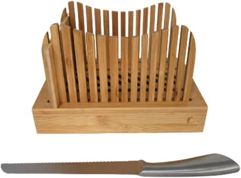 Mosomboo Natural Bamboo Bread Slicer With Serrated Knife Foldable