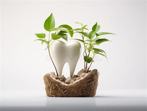 Tooth With Plants On The Ground Isolated Over Light Background Stock