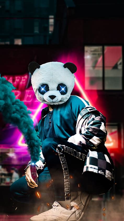 PANDA MASK Panda OzEdits Art City Cloud Dark Fog Man Neon