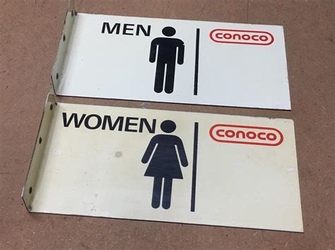 Original Vintage Conoco Restroom Wall Flange Signs Men Women Gas Oil