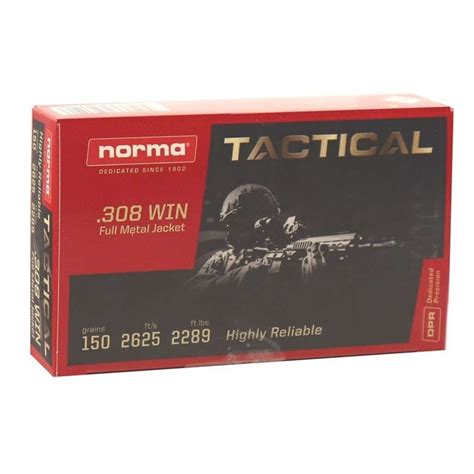 Norma 308 WIN Tactical 150 GR FMJ Ammunition 20 Rounds Mahoney S