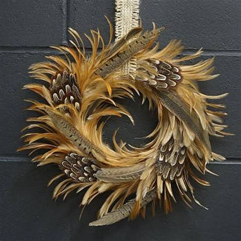 Decorative Natural Pheasant Feather Wreath Fall Decor Etsy Feather