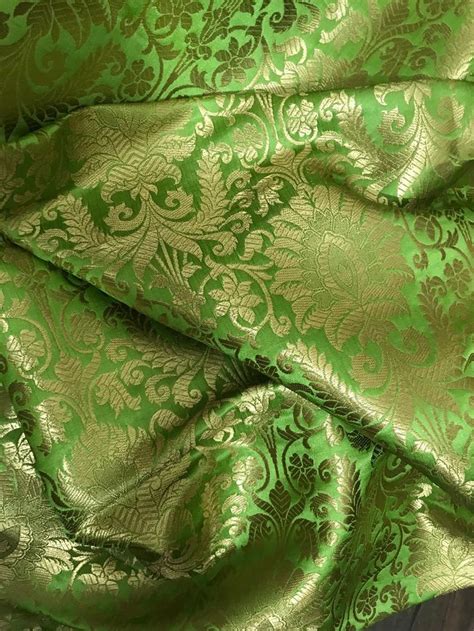 Sale Indian Silk Brocade Green And Gold Brocadewedding Etsy