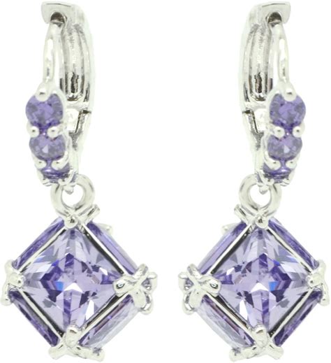 Amazon.com: Chelsea Jewelry Basic Collections Amethyst Color Cubic Zirconia Earrings. Set in 18k ...