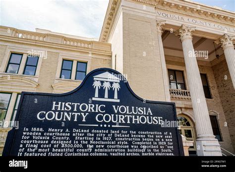 Deland Floridavolusia County Court Househistoric Markeroutside Exterior Front Entrance Stock