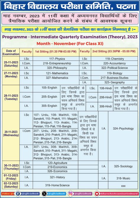 Bihar Board Class 11 January Monthly Exam Date 2024 Released Bihar