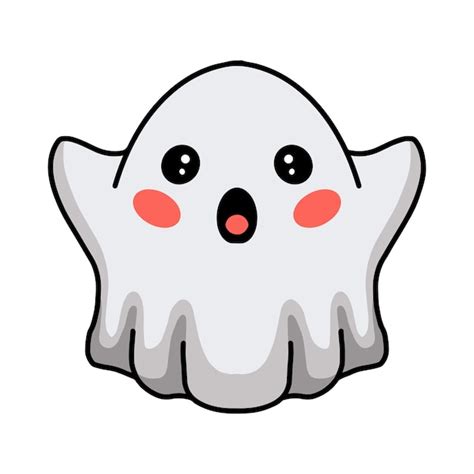 Desenho animado fofo fantasma branco de halloween levantando as mãos