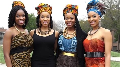 Five Elegant African Women Dressed In Traditional Gowns Background