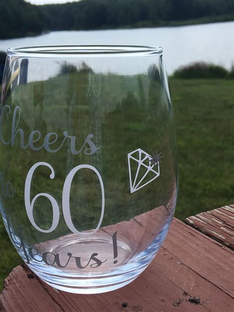 Cheers To 60 Years Anniversary Wine Glass Birthday Wine Etsy