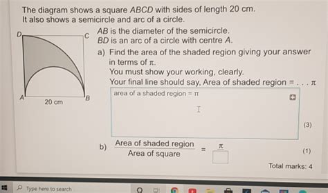 Solved The Diagram Shows A Square Abcd With Sides Of Length 20 Cm It