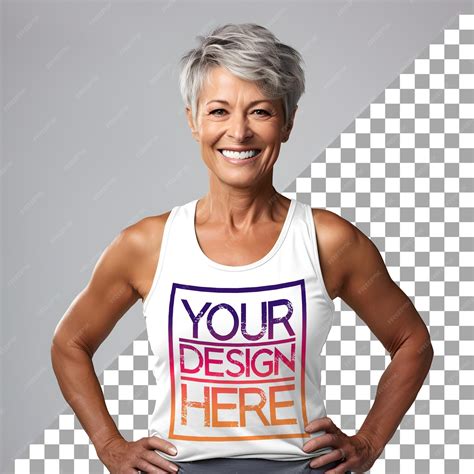 Premium Psd Old Happy Fit Muscular Woman Tanktop Smiling Happy Short