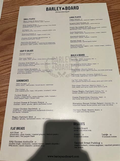 Menu At Barley Board At Grandscape The Colony