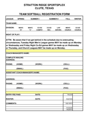 Fillable Online Team Registration Form Xls City Of Clute Texas Fax