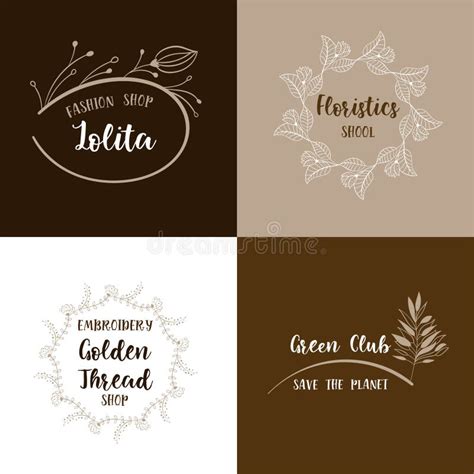 Sistema Del Vector De Logotipos Florales Handdrawn Ilustración del