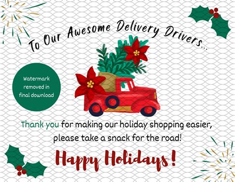 Delivery Driver Thank You Sign Happy Holidays Snack And Drink Sign Usps Ups Amazon Fedex Thank