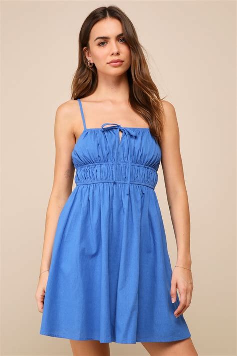 Cute Blue Dress Sleeveless Dress A Line Mini Dress Lulus