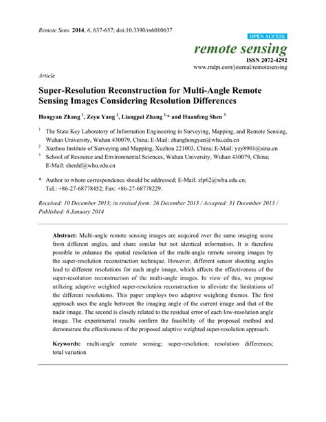 PDF Super Resolution Reconstruction For Multi Angle Remote Sensing