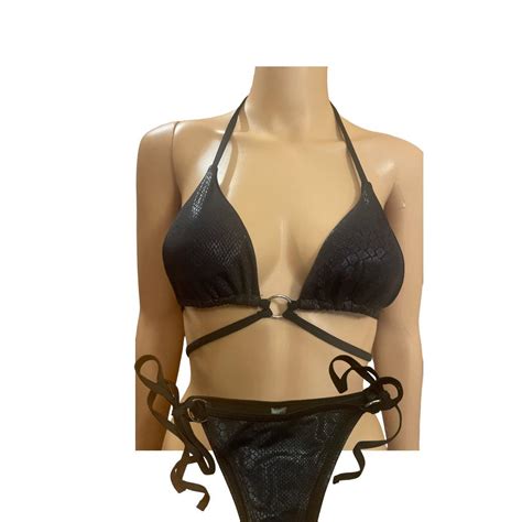 Black Satin 2 Piece Bikini Depop