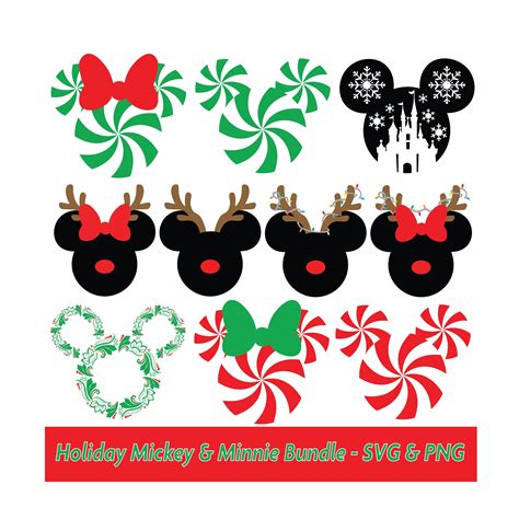 Holiday Mickey And Minnie Ear Svg And Png Bundle Etsy