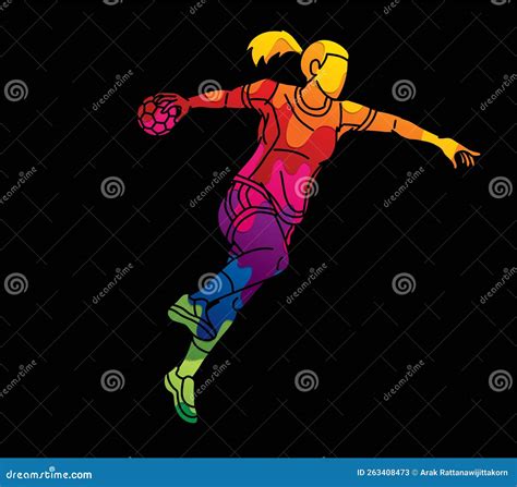 Handball Sport Female Player Action Cartoon Graphic Vector Stock Vector