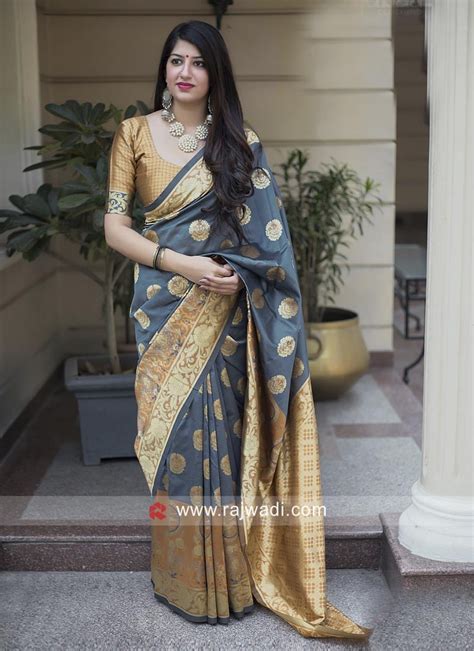 Grey Banarasi Silk Weaving Saree