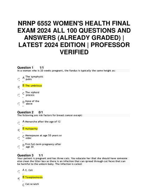 NRNP 6552 WOMEN S HEALTH FINAL EXAM 2024 ALL 100 QUESTIONS AND ANSWERS