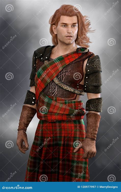 Handsome Man Wearing Traditional Scottish Battle Dress In Highlander