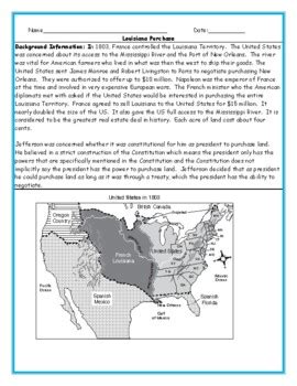 The Louisiana Purchase Map Worksheet with Answer Key by Social Studies ...