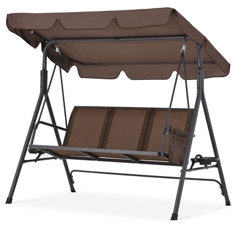 Outdoor Patio Swing with Canopy,Porch Swing with Stand 3 Person,Heavy