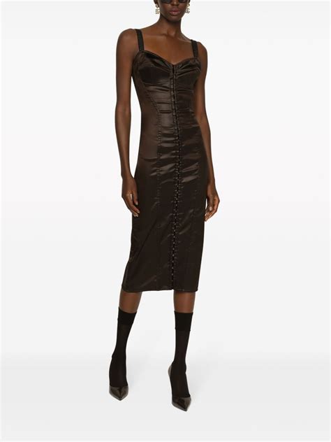 Dolce And Gabbana Corset Style Satin Midi Dress Brown Farfetch