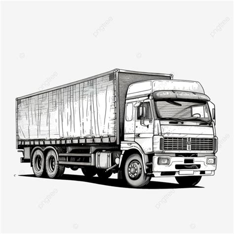 Cargo Transport Truck Line Art Cargo Delivery Transport PNG