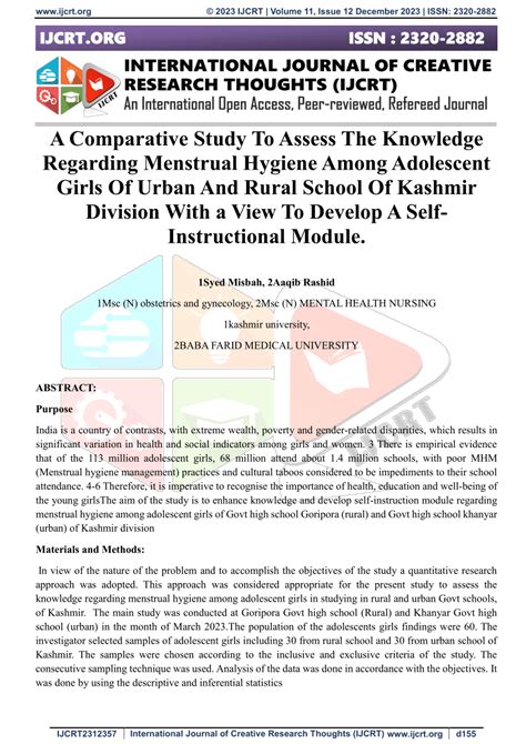 PDF A Comparative Study To Assess The Knowledge Regarding Menstrual