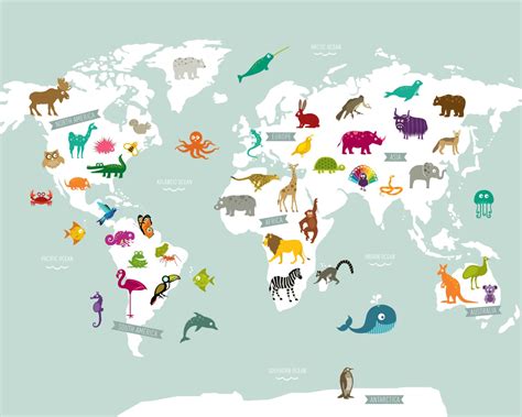 Animal World Map Poster Print - Etsy