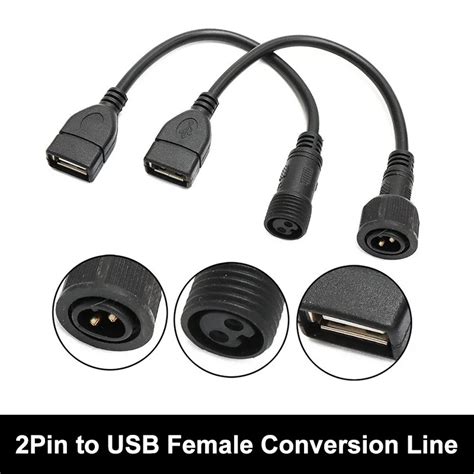 Usb Female To 2pin Solar Light Panel Connector Wire Outdoor 2 Core Male Female Adapter