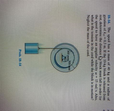 Solved 18 14 The Spool Has A Mass Of 40 Kg And A Radius Of