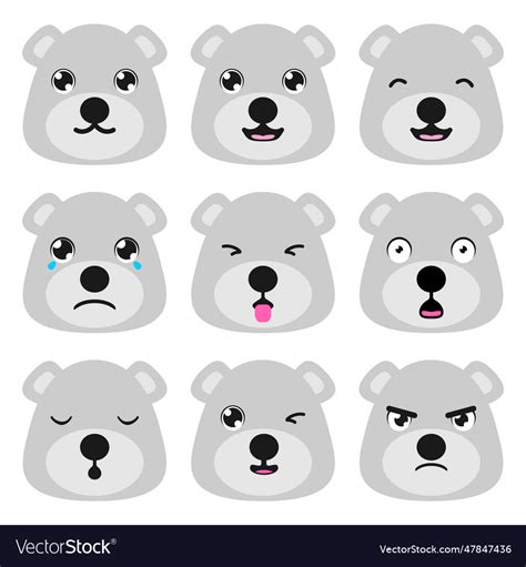 Polar bear head flat icon set collection Vector Image