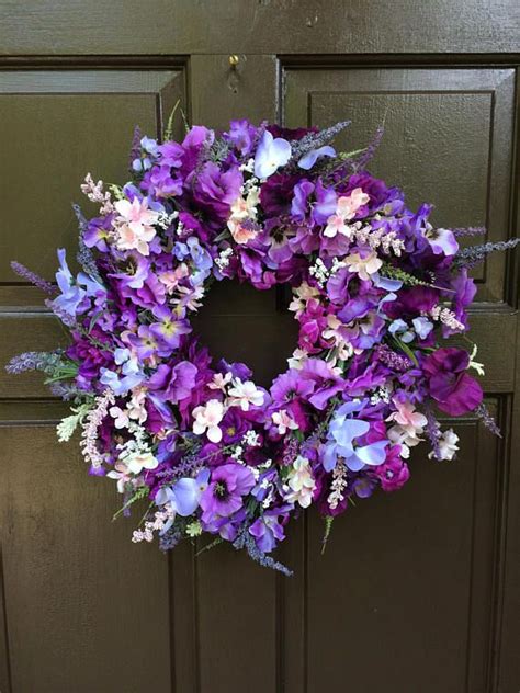 Purplelavenderpinkbluelilacpansydogwoodheatherwreath Front Door Decor