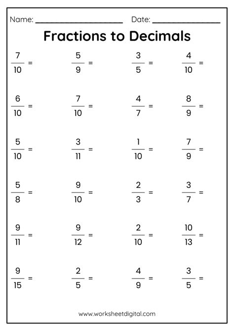 Free Printable Worksheets Decimals To Fractions Download Free