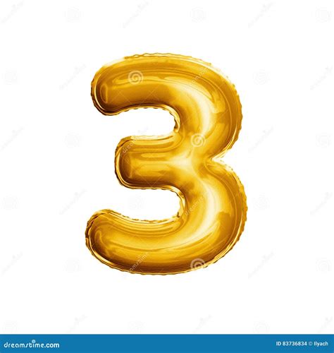 Balloon Number 3 Three 3d Golden Foil Realistic Alphabet Stock Photo