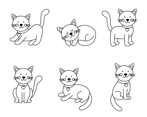 Conjunto De Gatos Lindos En Estilo De Dibujos Animados Página Para