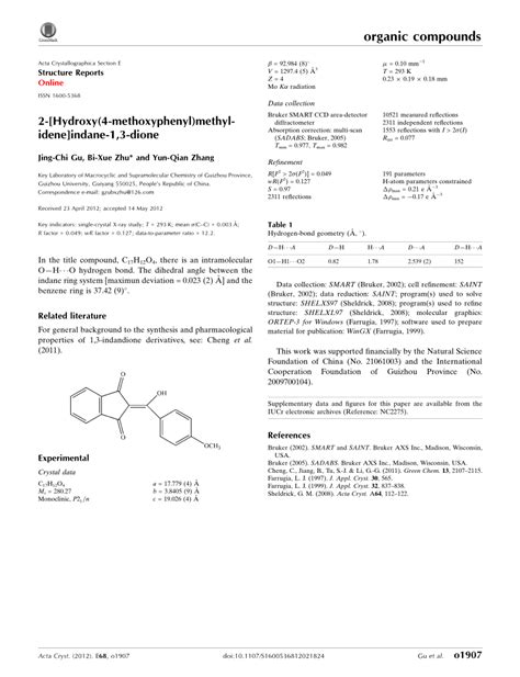 PDF 2 Hy Droxy 4 Meth Oxy Phen Yl Methyl Idene Indane 1 3 Dione