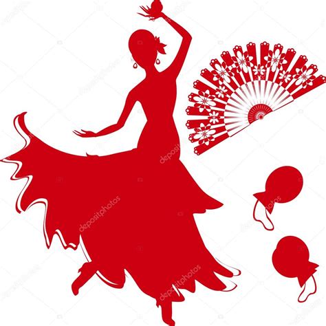 Silueta De Baile Flamenco Con Abanico Y Casta Uelas Vector De Stock