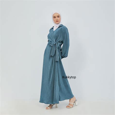 Jual Kukky Top Dress Plisket Premium Baju Wanita Panjang Gamis Maxi