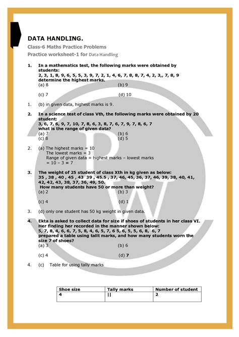 Worksheet For Class Chapter Data Handling Pw