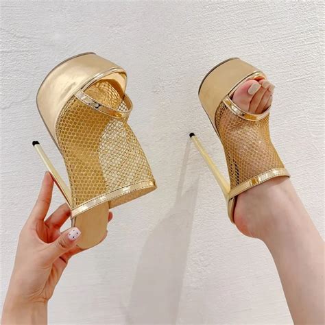 Eilyken Sexy Super High Heels Platform Women Slippers Designer Mesh