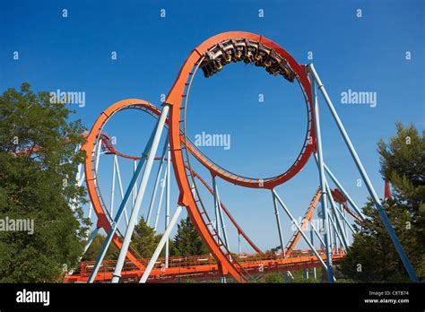 Vertical loop of the Dragon Khan roller coaster in Port Aventura ...