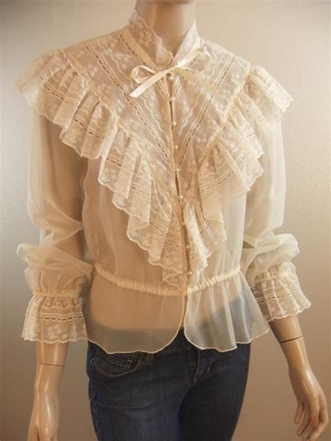 Victorian Inspired Ivory Chiffon And Ornamental Lace Ruffled Blouse