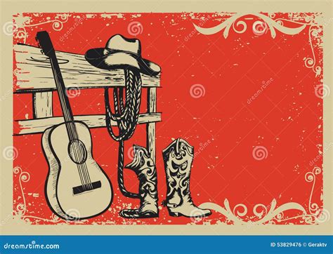 Vintage Poster With Cowboy Clothes And Music Guitar Stock Vector ...